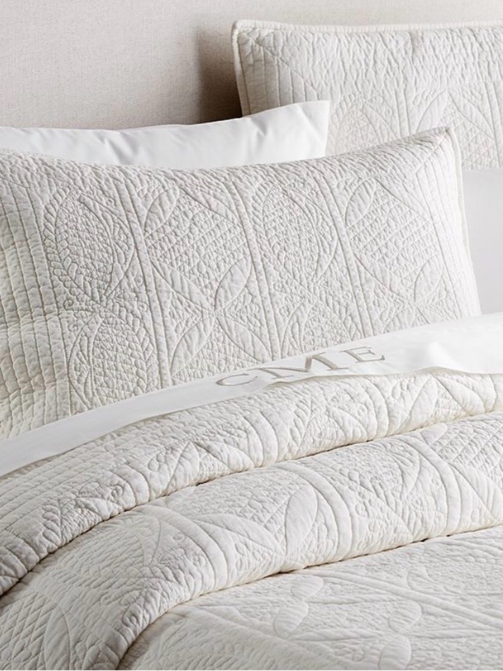 Pottery Barn Hanna Cotton Linen Quilt & Shams
